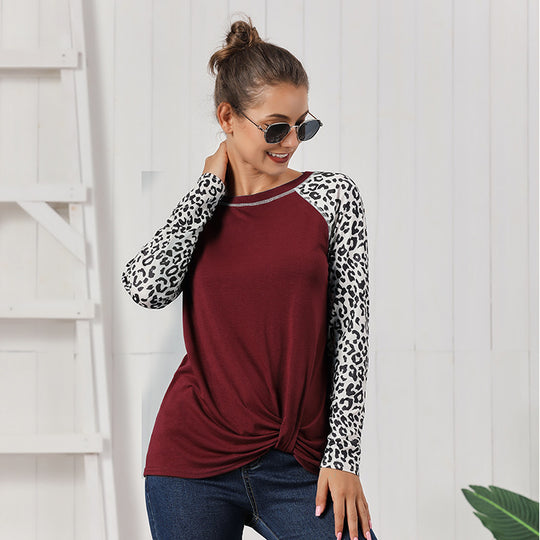 Damen lässiges Oberteil mit animalischem Muster und lässigem Knoten-Design R&B