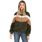 Damen Fleecejacke mit kontrastierenden Streifen und Kapuze