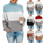 Damen Strickpullover mit hohem Kragen und modischem Farbblockdesign R&B