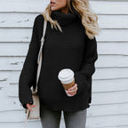 Damen Grobstrickpullover mit hohem Kragen und überschnittenen Schultern R&B