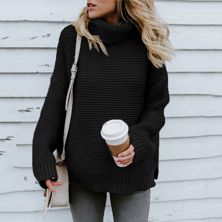 Damen Grobstrickpullover mit hohem Kragen und überschnittenen Schultern R&B