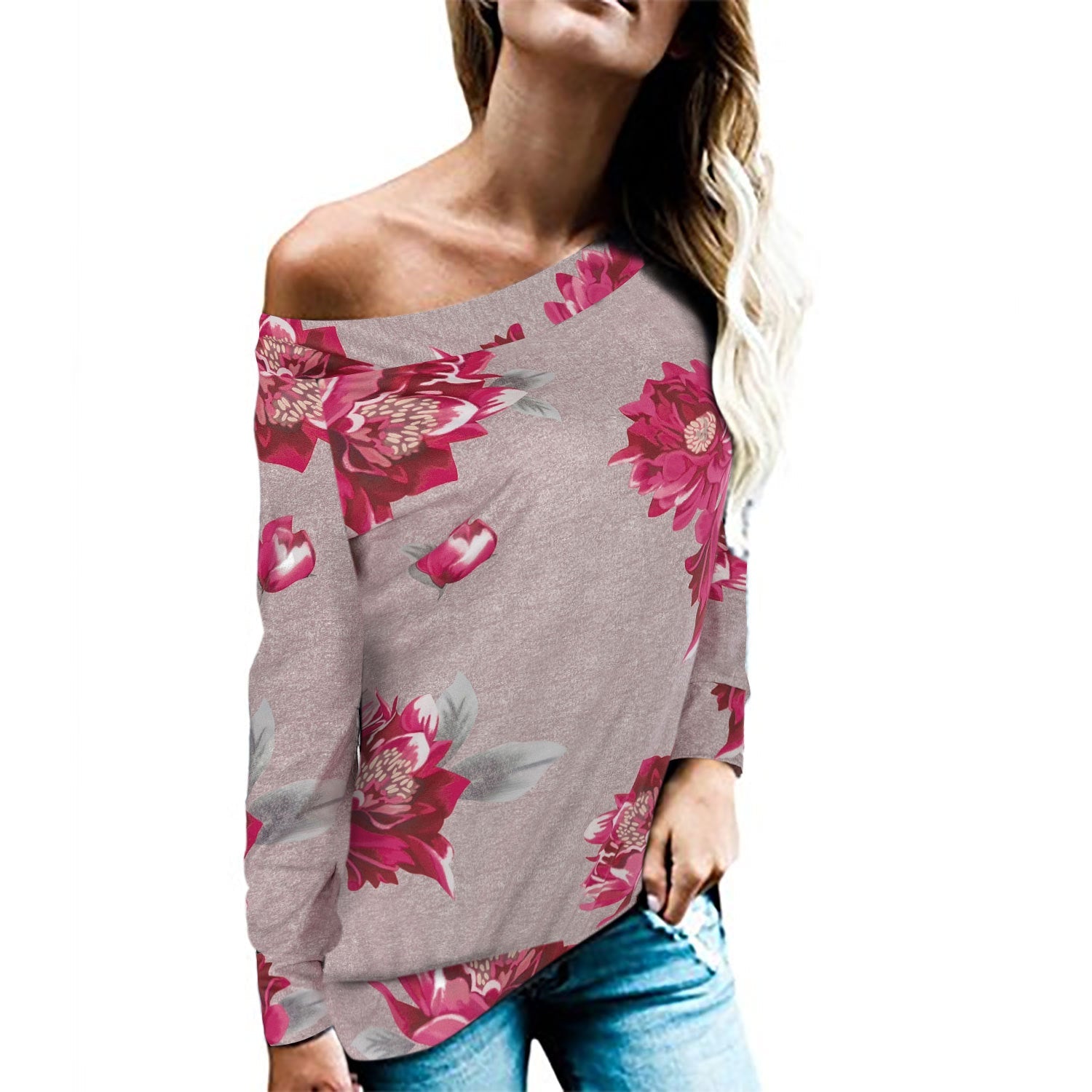 Damen Oversized Pullover mit animalischem Muster und offener Schulter