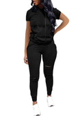 Damen Sportliches Freizeit-Set mit Kurzarmpullover und Hose mit Reißverschluss R&B