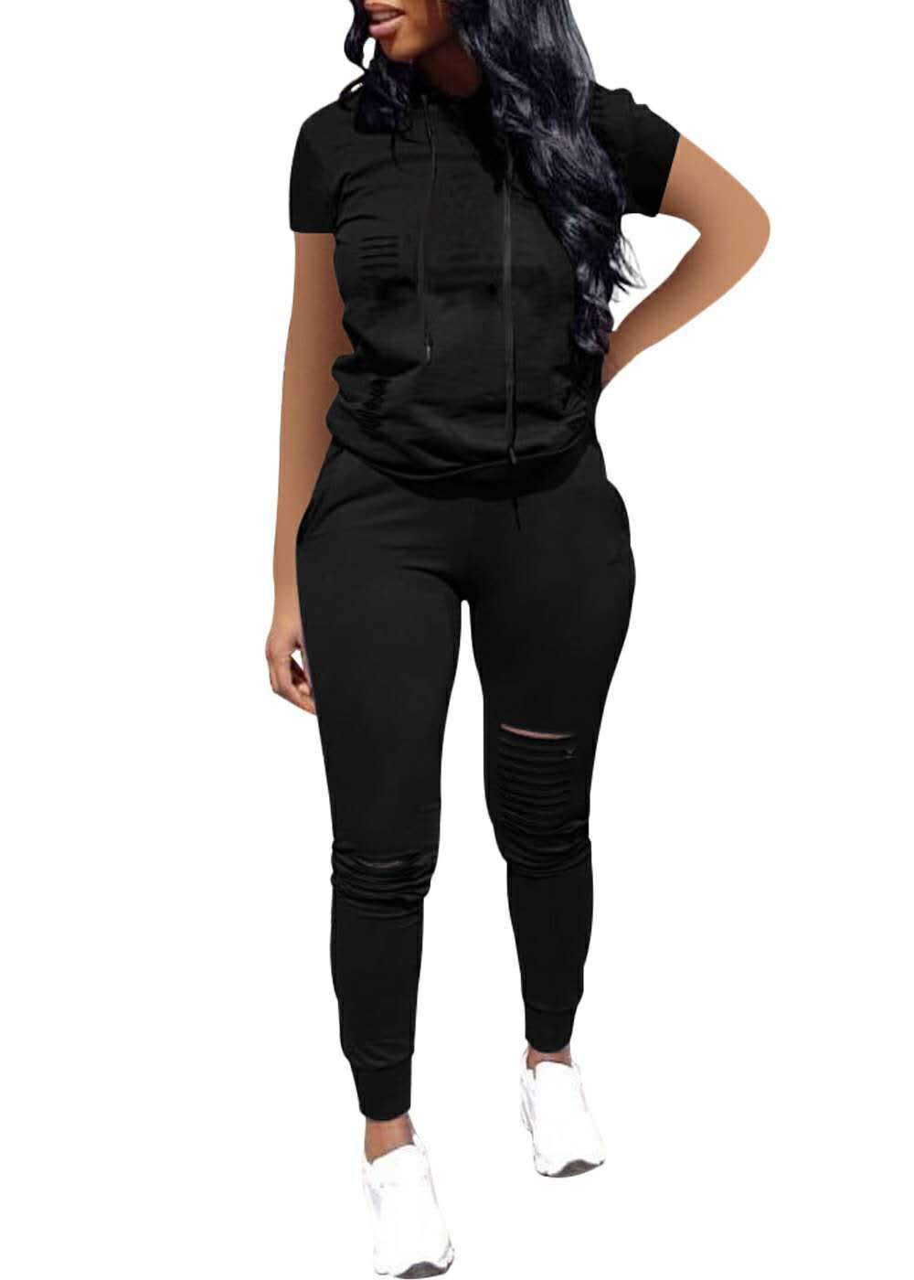 Damen Sportliches Freizeit-Set mit Kurzarmpullover und Hose mit Reißverschluss R&B
