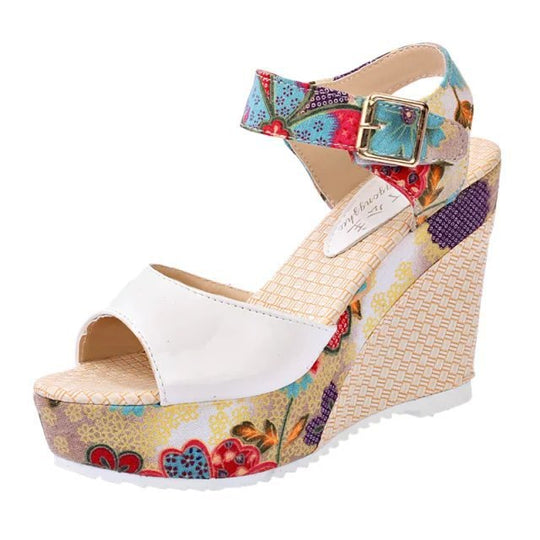 Damen Wedge-Sandalen mit floralem Design und komfortabler Schnalle R&B
