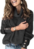 Damen Oversized Rollkragenpullover mit dekorativen Knöpfen R&B