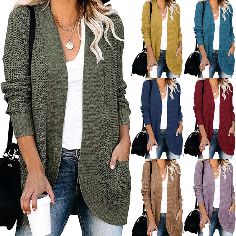 Damen Lässiger Strickcardigan mit offenen Fronten und praktischen Taschen