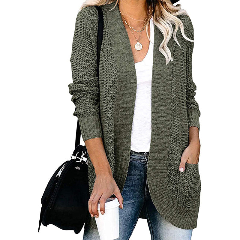 Damen lässiger Strickcardigan mit offenen Seiten und praktischen Taschen R&B