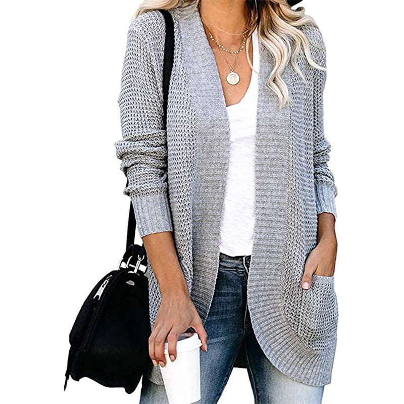 Damen lässiger Strickcardigan mit offenen Seiten und praktischen Taschen R&B