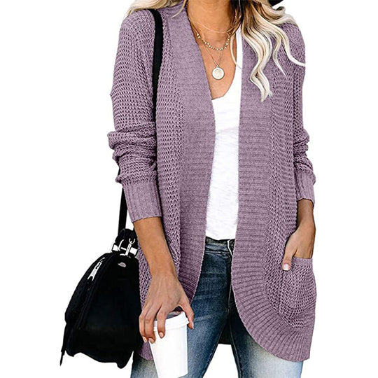 Damen lässiger Strickcardigan mit offenen Seiten und praktischen Taschen R&B
