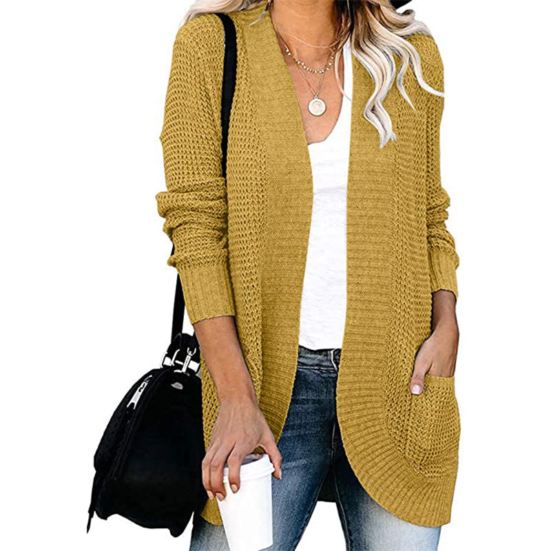 Damen Lässiger Strickcardigan mit offenen Fronten und praktischen Taschen R&B
