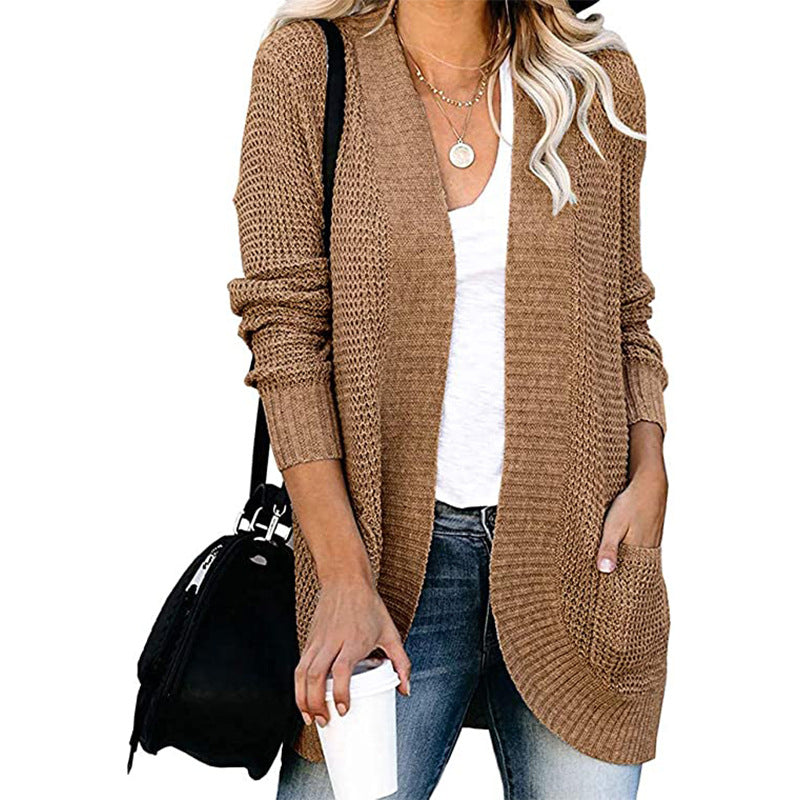 Damen lässiger Strickcardigan mit offenen Seiten und praktischen Taschen R&B