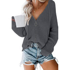 Damen V-Ausschnitt Strickpullover mit Reißverschluss R&B