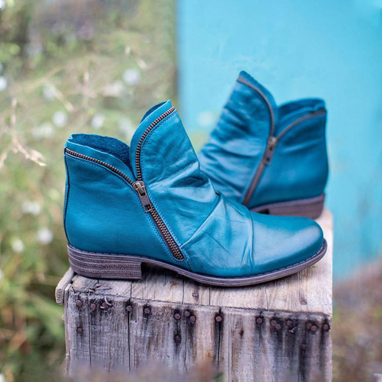 Damen moderne Ankle Boots mit asymmetrischem Reißverschluss und modischer Faltenoptik R&B