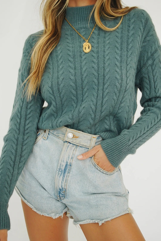 Damen Feinstrickpullover mit klassischem Zopfmuster und hohem Kragen R&B