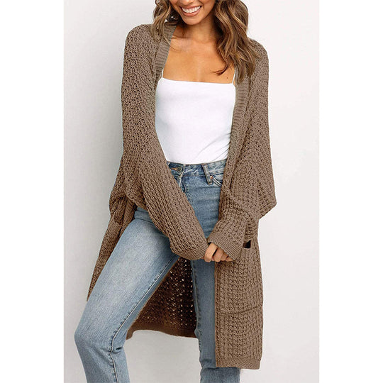 Damen Grobstrick Cardigan mit offenen Fronten und praktischen Taschen R&B