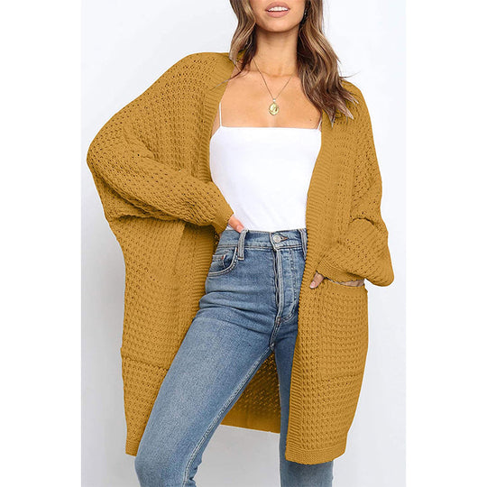 Damen Grobstrick Cardigan mit offenen Fronten und praktischen Taschen R&B