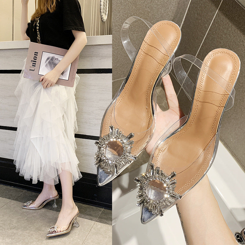 Damen elegante transparente High Heel Pantoletten R&B
