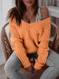 Damen trendiger Strickpullover mit offenem Schulterdesign und dekorativem Lochmuster R&B