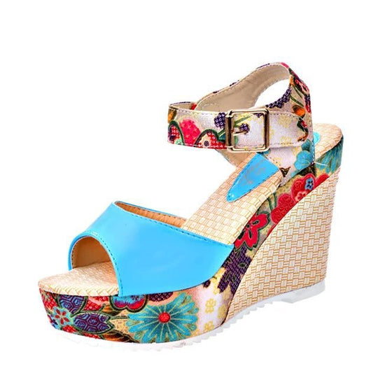 Damen Wedge-Sandalen mit floralem Design und komfortabler Schnalle R&B