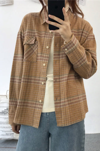 R&B | Verdickung Tweed Karo Langarmhemd
