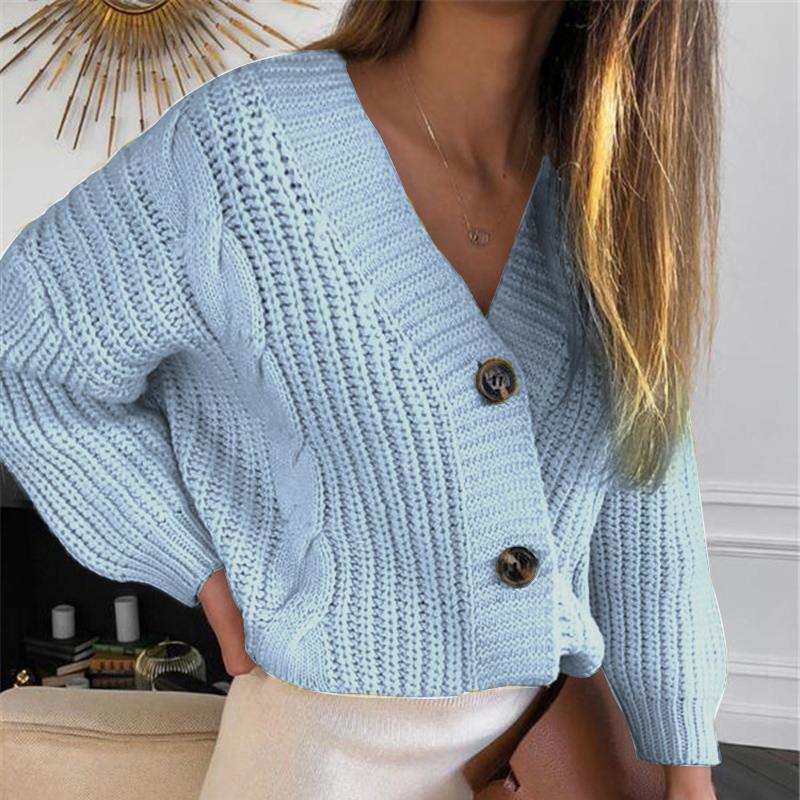 Damen Grobstrick-Cardigan mit tiefem V-Ausschnitt und Knopfdetails R&B