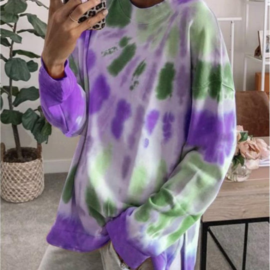 Damen lässiger Sweatshirt mit Farbverlauf und langen Ärmeln R&B