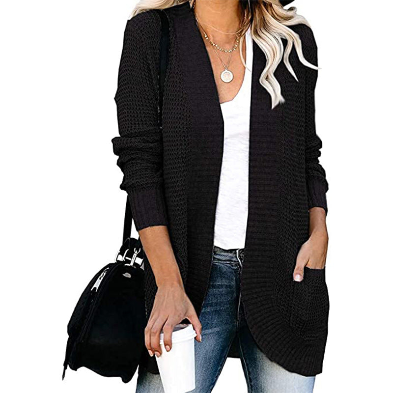 Damen lässiger Strickcardigan mit offenen Seiten und praktischen Taschen R&B
