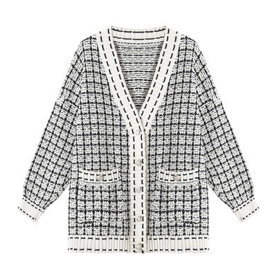 Damen Lässiger Strickcardigan im modernen Karomuster mit oversized Passform R&B