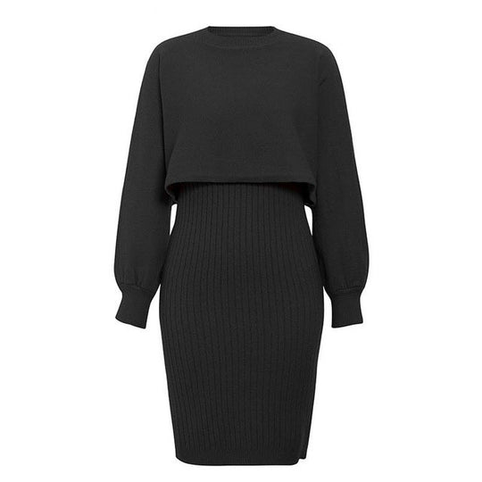 Damen Strickkleid mit cropped Oberteil und Rippstruktur R&B