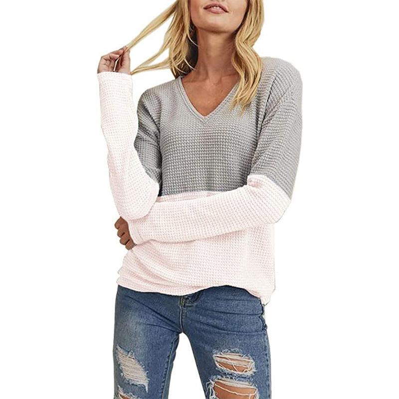 Damen lässiger Strickpullover mit modernem Farbverlauf und V-Ausschnitt