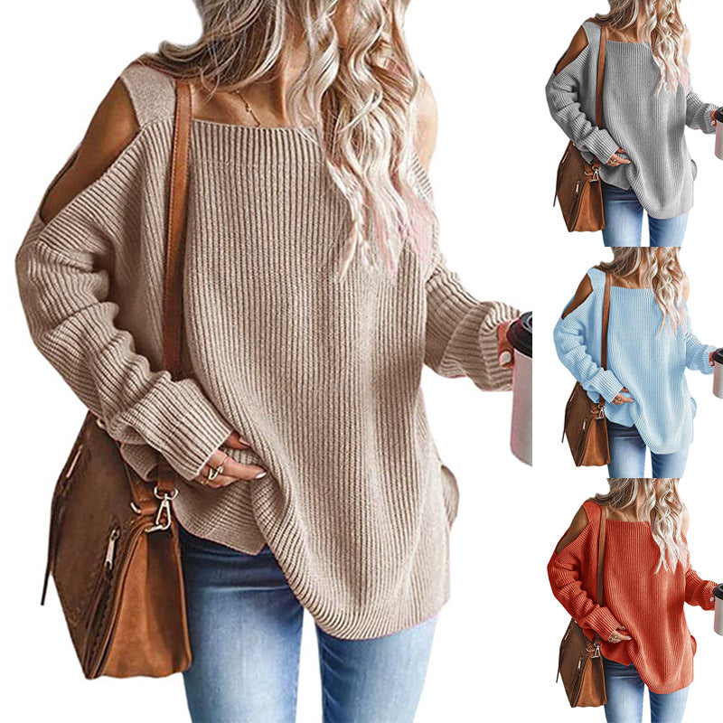 Damen schulterfreier Grobstrickpullover R&B