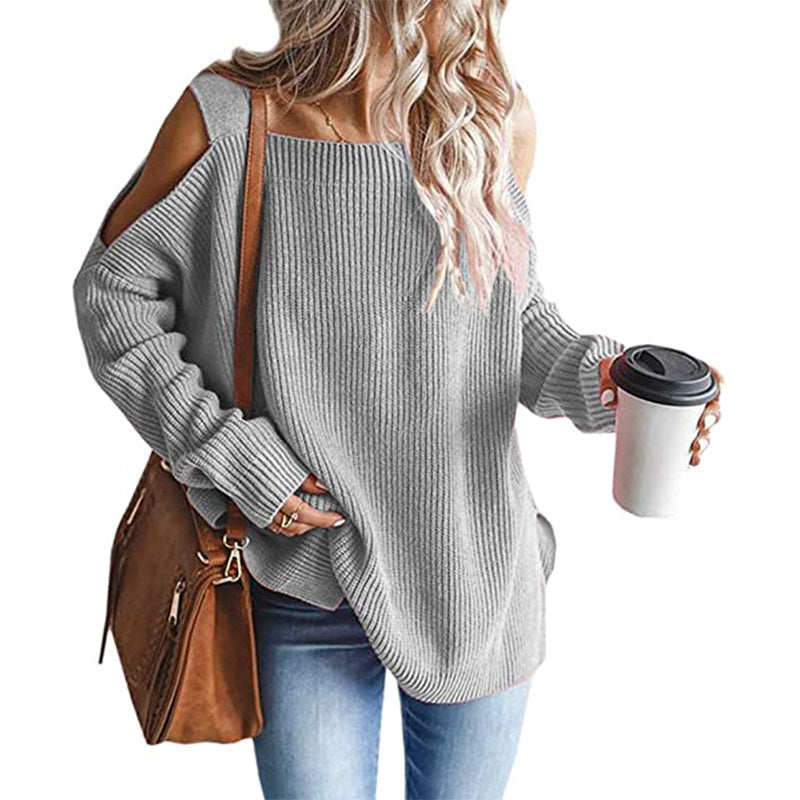 Damen lässiger Pullover mit schulterfreien Details R&B