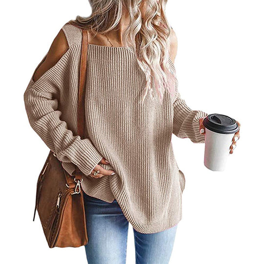 Damen schulterfreier Grobstrickpullover R&B