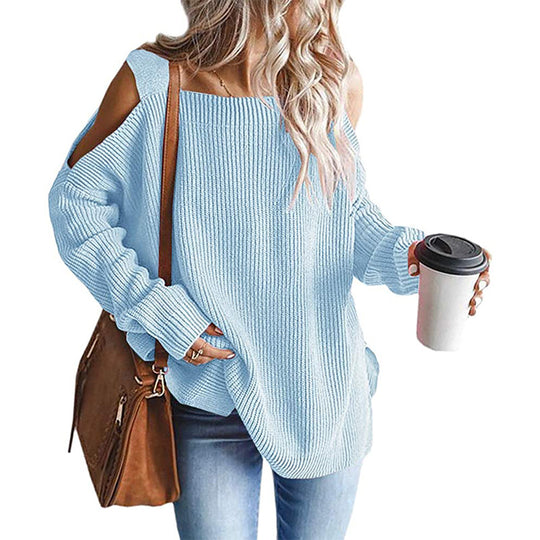 Damen Off-Shoulder Grobstrickpullover R&B