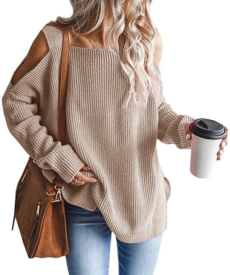 Damen lässiger Pullover mit schulterfreien Details R&B
