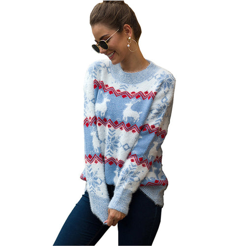 Damen Gemusterter Strickpullover mit weichem Fellgefühl R&B
