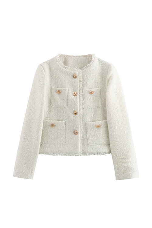 R&B | Rosiedress Button Up Frayed Hem Kurze Tweedjacke