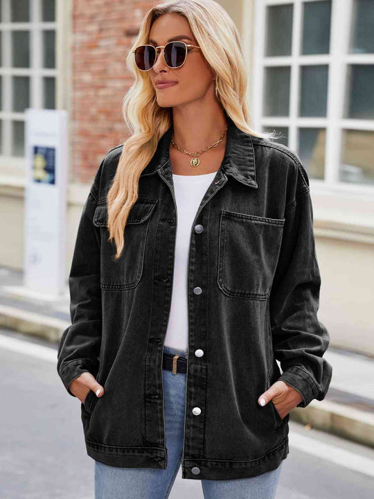 R&B | Knopf-Down Denimjacke mit Taschen