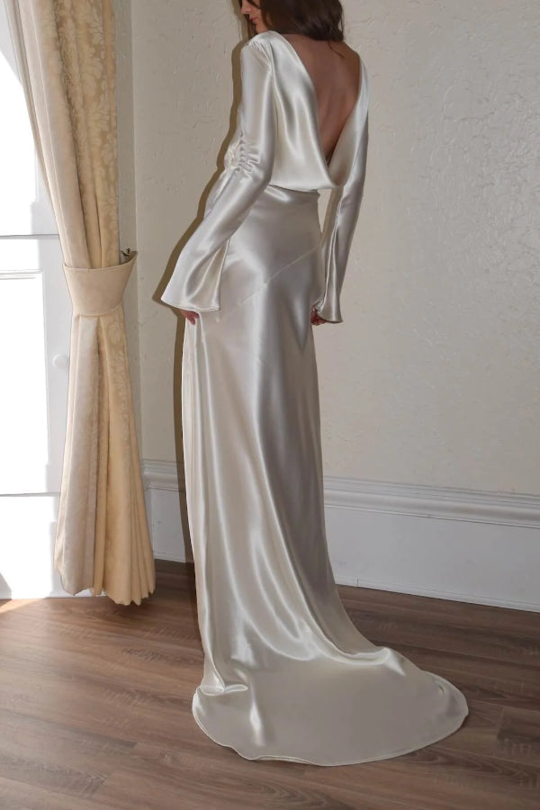 R&B | Pearl Eden Satin Rückwärtig Offene Cowl Neck Gown Maxi Kleid