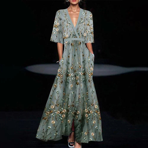 R&B | Lange Grüne Kleid mit Halbarm