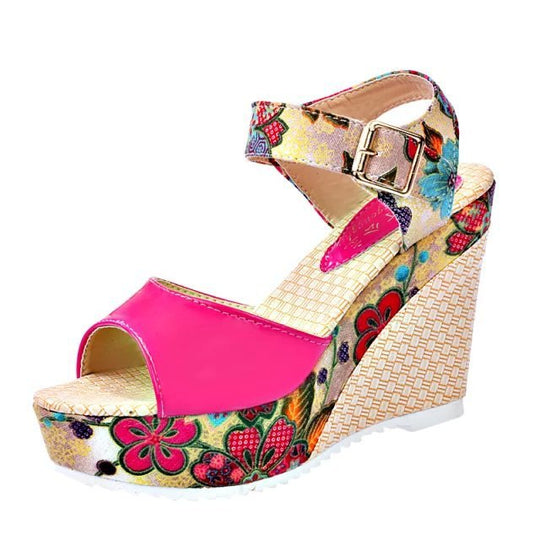 Damen Wedge-Sandalen mit floralem Design und komfortabler Schnalle R&B