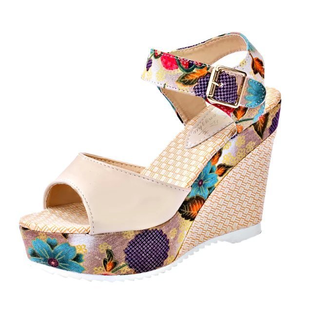 Damen Wedge-Sandalen mit floralem Design und komfortabler Schnalle R&B