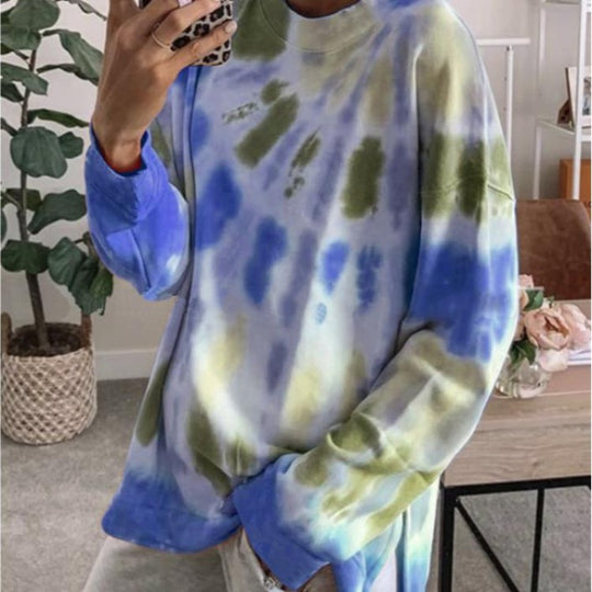 Damen lässiger Sweatshirt mit Farbverlauf und langen Ärmeln R&B