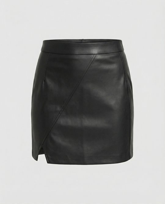 Damen Minirock aus Kunstleder mit diagonalen Nähten R&B