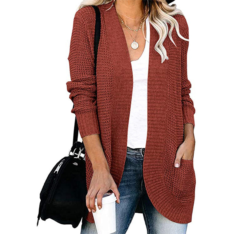 Damen lässiger Strickcardigan mit offenen Seiten und praktischen Taschen R&B