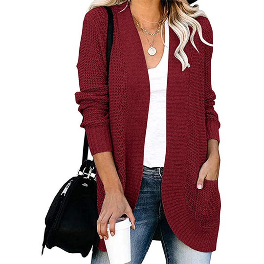 Damen Lässiger Strickcardigan mit offenen Fronten und praktischen Taschen R&B