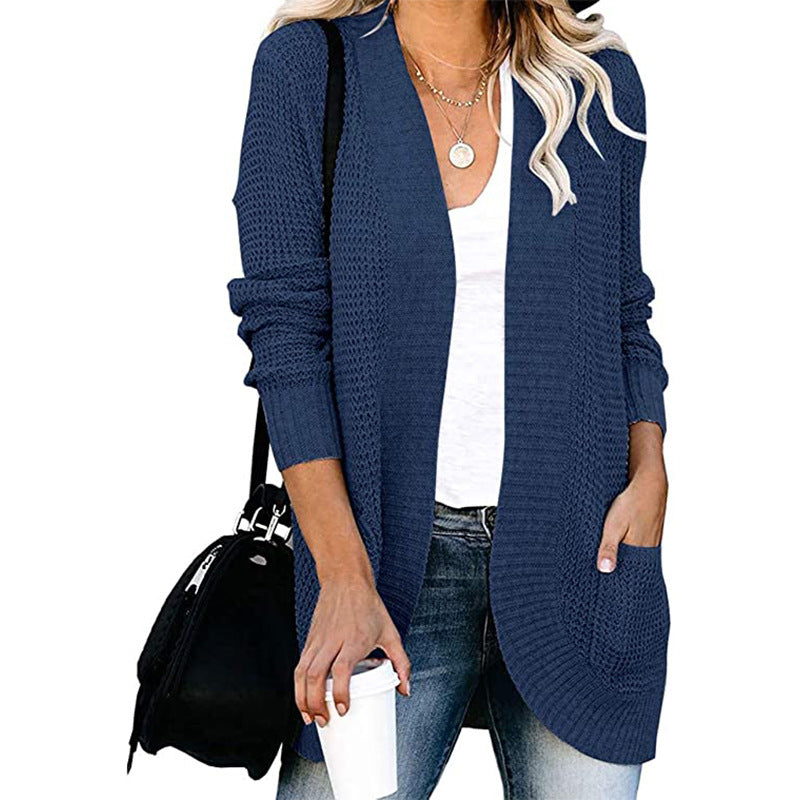 Damen lässiger Strickcardigan mit offenen Seiten und praktischen Taschen R&B
