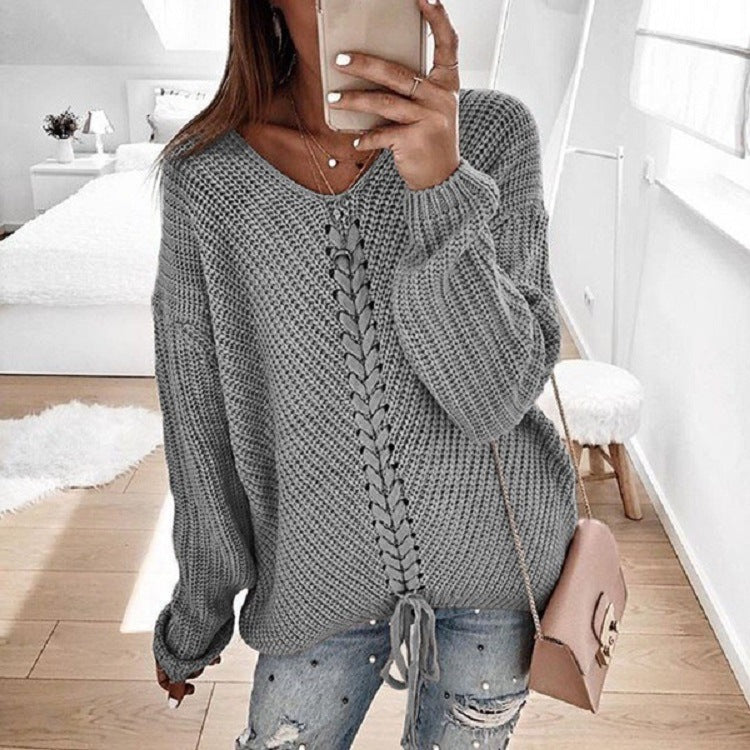 Damen Strickpullover mit detailreicher Schnürung R&B