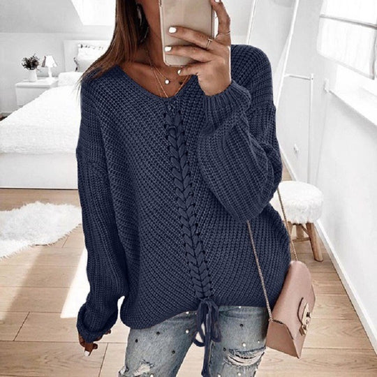 Damen Grobstrickpullover mit innovativem Kordeldetail R&B